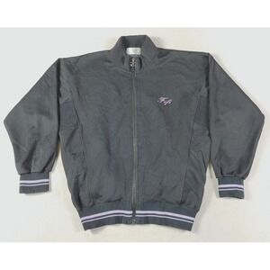 Vintage FiFi Track Jacket Womens Large Black Purple embroidered Ribbed Athletic